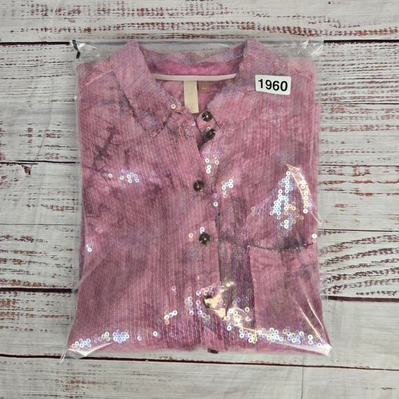Picro Pink Sequined Shimmer Showgirl Top Size L Sparkle Feminine Holiday Party - Picture 12 of 12